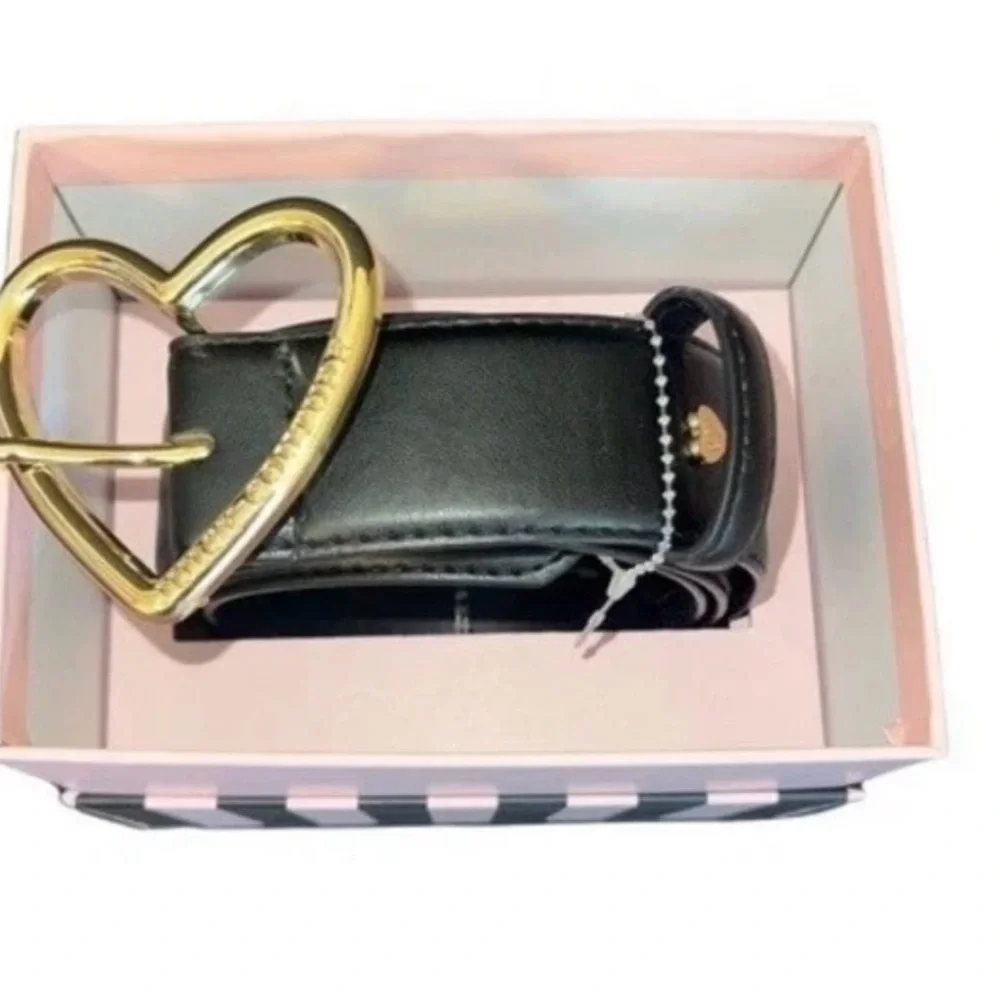 JUICY COUTURE Black BELT Gold Tone Heart Buckle NEW IN BOX L/XL